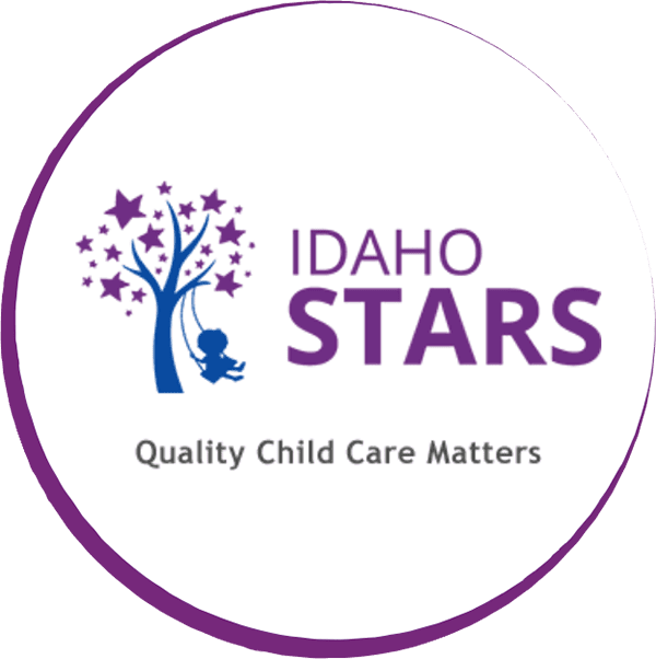 Idaho STARS logo featuring a blue tree with purple stars and a child on a swing.
